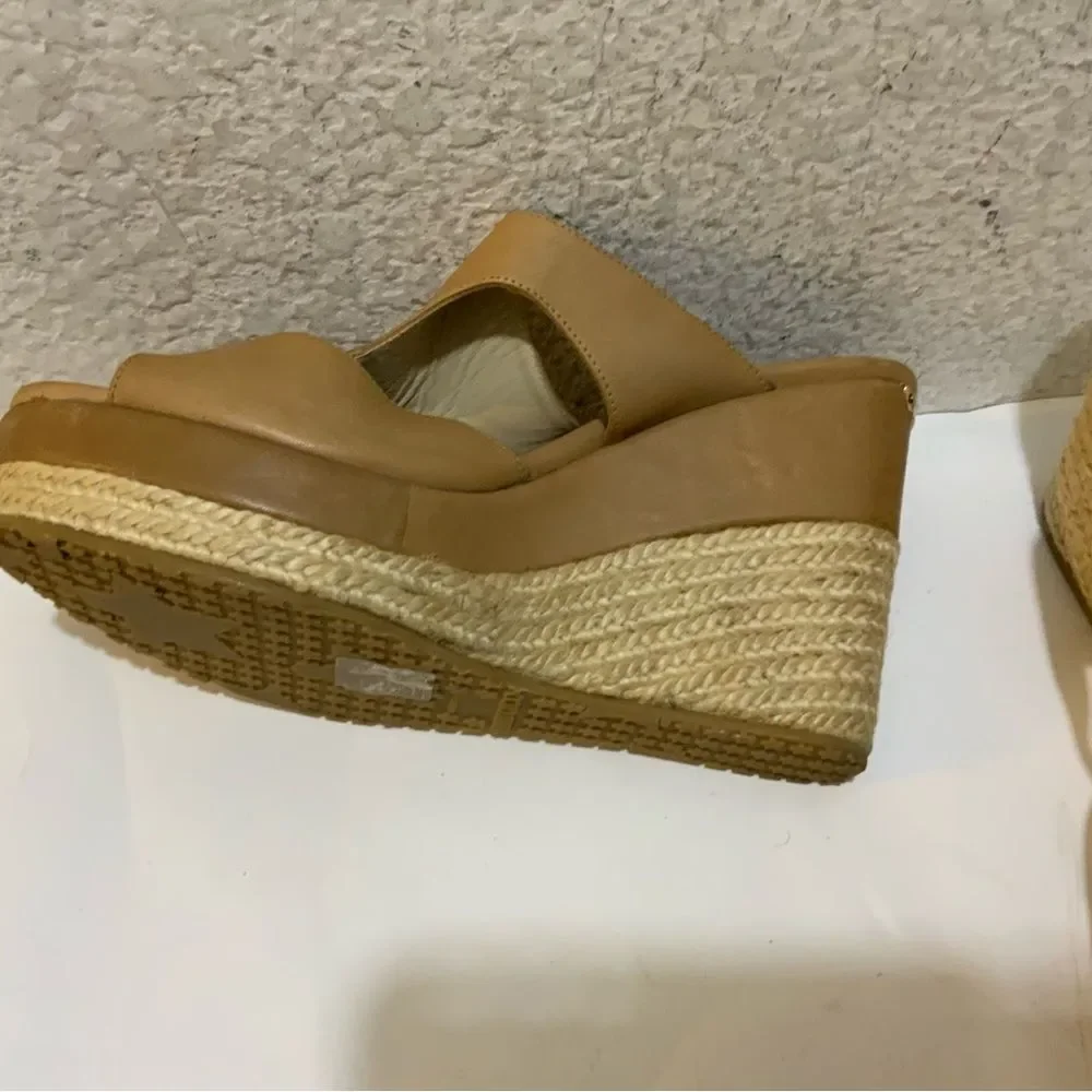 Jimmy Choo Vachetta Leather Teak Espadrille Wedge Sandal 38.5